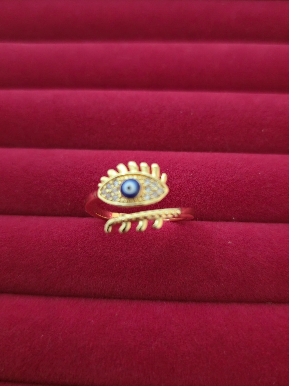 18K Gold Plated Evil Eye Wrap Ring with Blue Eye Center Sz 7 Spiritual Jewel B05